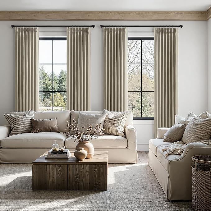 Topfinel 105 Inch Curtains 2 Panels Set, Two Packs Pinch Pleat Back Tab Linen - Image 2