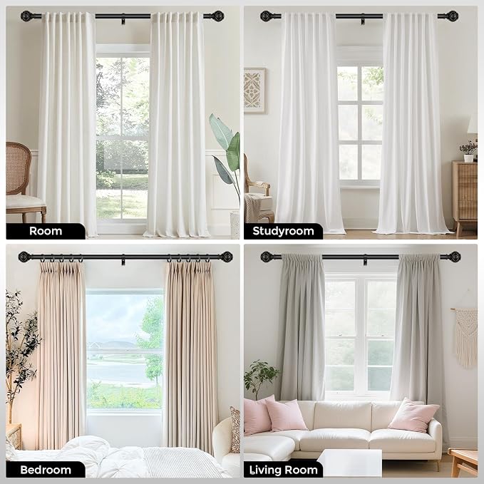 Black Curtain Rod, Heavy Duty 1 Inch Decorative Curtain Rods - Image 2