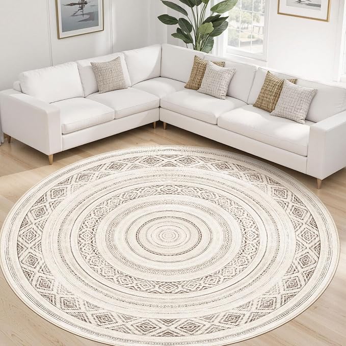cotiled 8x8 Round Area Rug Living Room: Washable Boho Rugs - Image 6