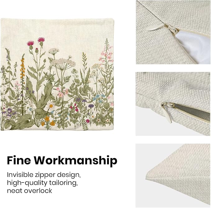 AEIOAE Sage Green Pillow Covers 18x18 Inch Set of 2, Spring Wildflower Plant - Image 6