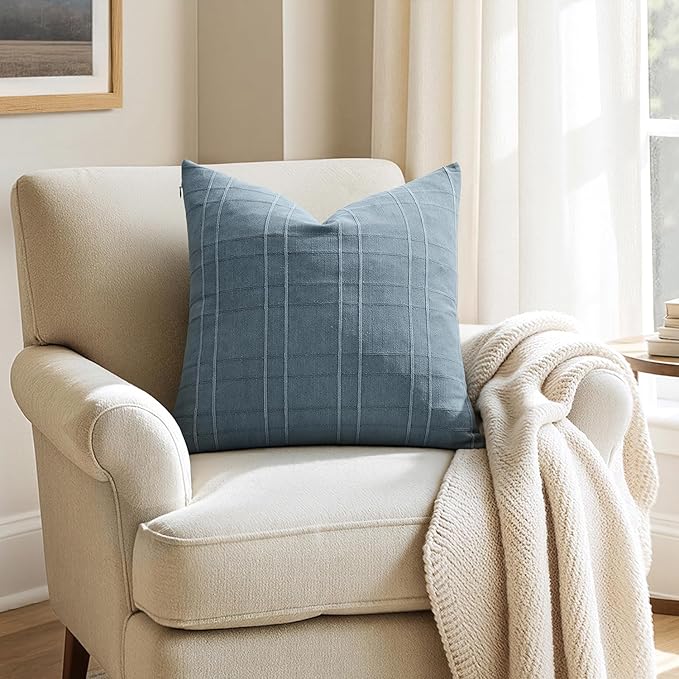 MIULEE Decorative Linen Check Throw Pillow Covers Neutral Farmhouse Vintage - Image 4