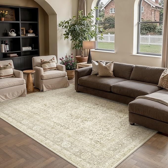 PureCozy Vintage Area Rug 8x10 Beige Washable Living Room Large Carpet Non Slip - Image 4