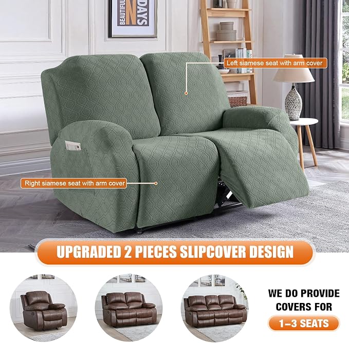 VANSOFY Recliner Cover, 2-Pieces Stretch Reclining Couch Cover - Image 6