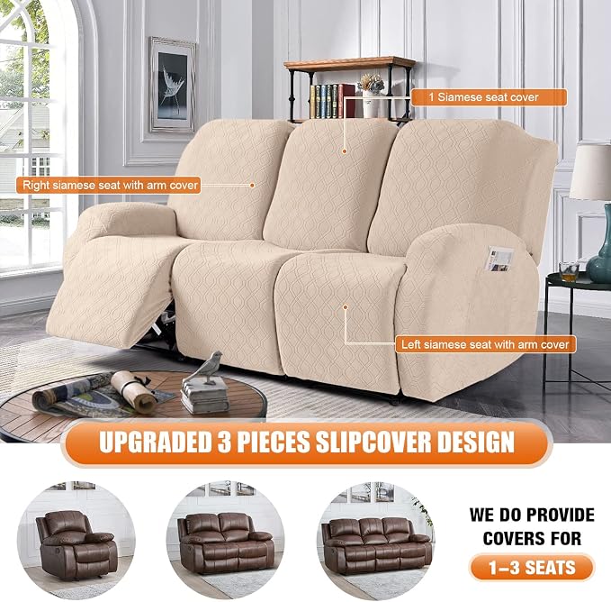 VANSOFY Recliner Cover, 3-Pieces Stretch Reclining Couch Covers - Image 3