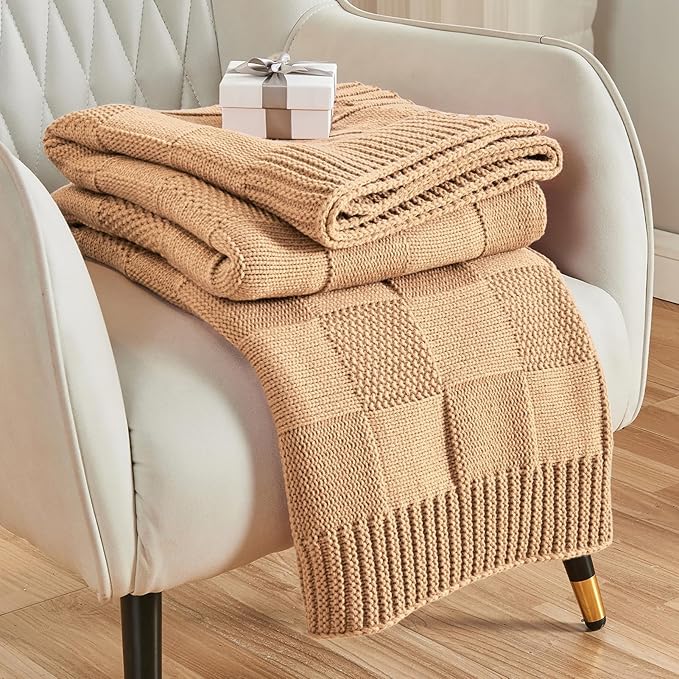 CozeCube Check Knit Throw Blanket, Decorative Christmas Soft Cozy Warm Knitted by CozeCube