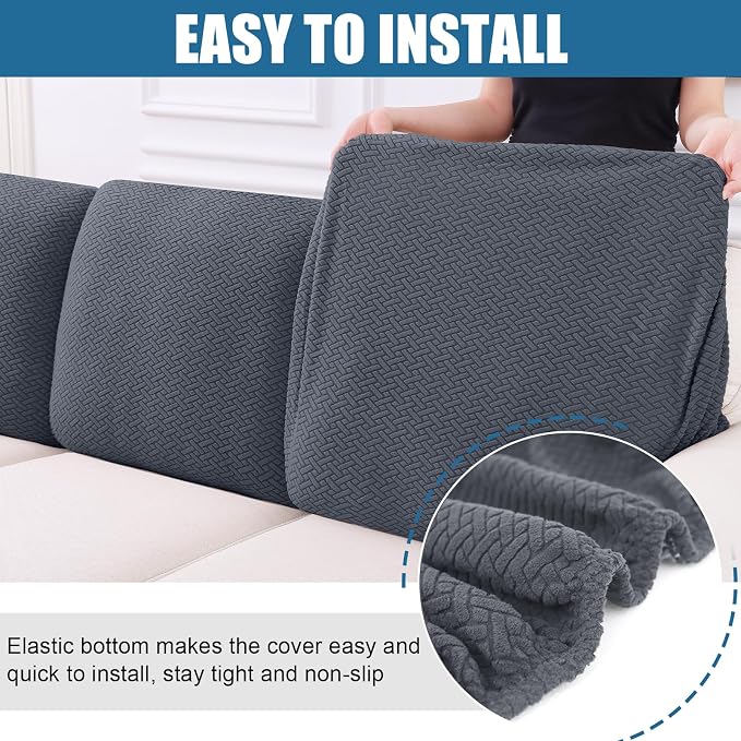 Smiry Waterproof Couch Cushion Covers, Stretch Jacquard Thick Sofa Cushion - Image 4