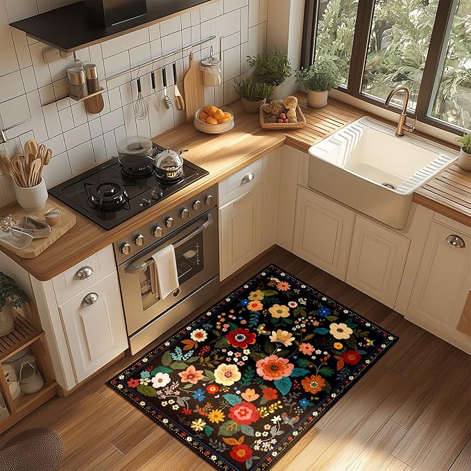 RELEANY Floral Nursery 2x3 Area Rugs Washable Print Boho Cute Carpet Non Slip - Image 3
