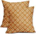 Mustard Yellow Floral Block Print Pillow Covers 20x20 Inch Set of 2, Vintage by Sivirary