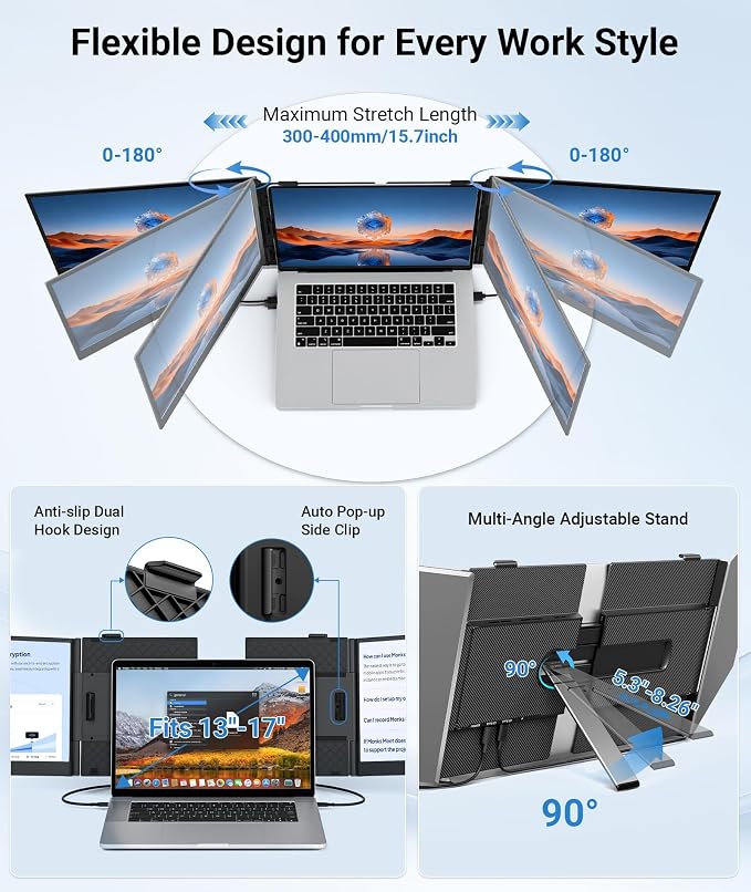 14" Triple Laptop Screen Extender, FHD 1080P IPS Ultra-Thin Portable Monitor - Image 9