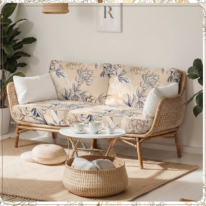 Tegeme 8 Pcs Stretch Printed Sofa Cushion Covers Outdoor Floral Couch Covers - Image 7