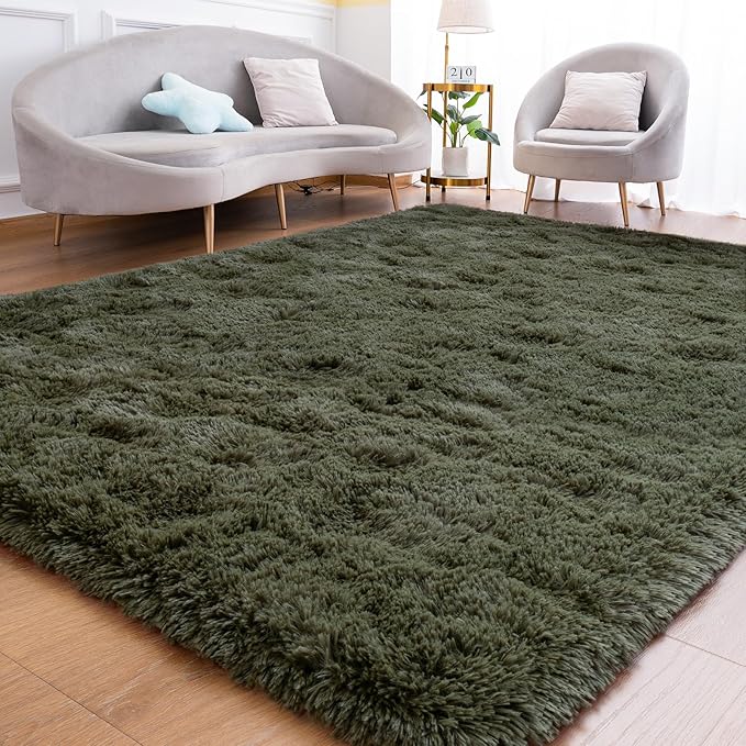 Goideal Fluffy Rug for Bedroom Living Room, 3x5 Olive Green Area Rugs, Faux Fur by Goideal
