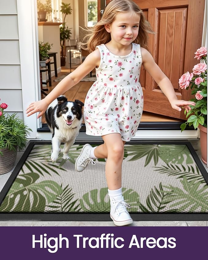 DEXI Front Door Mat Outside Entrance, Summer Tropical Leaves Plant Doormat - Image 8