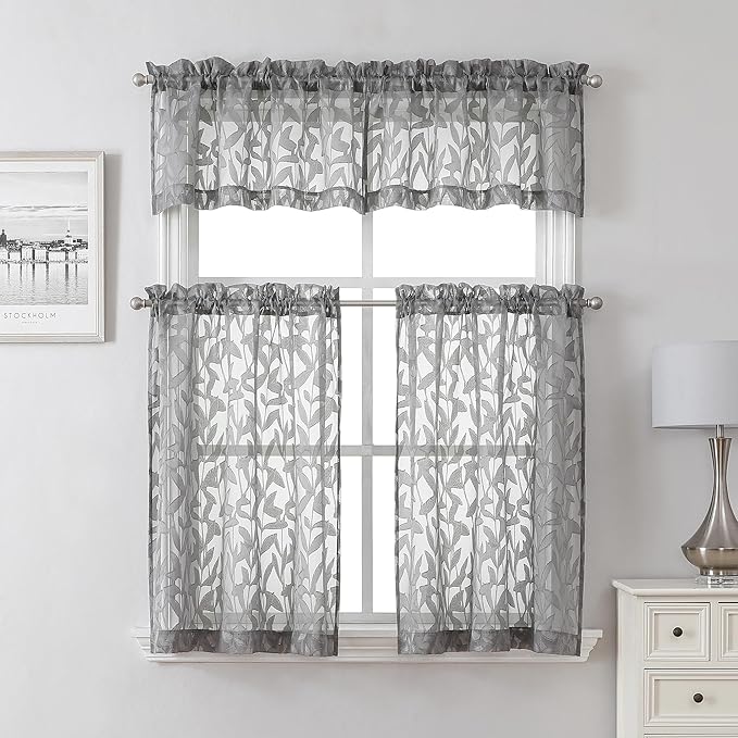 Lecloud Leia Charcoal Grey Sheer Curtains 2 Pieces, 30 Inch Short Curtains - Image 7