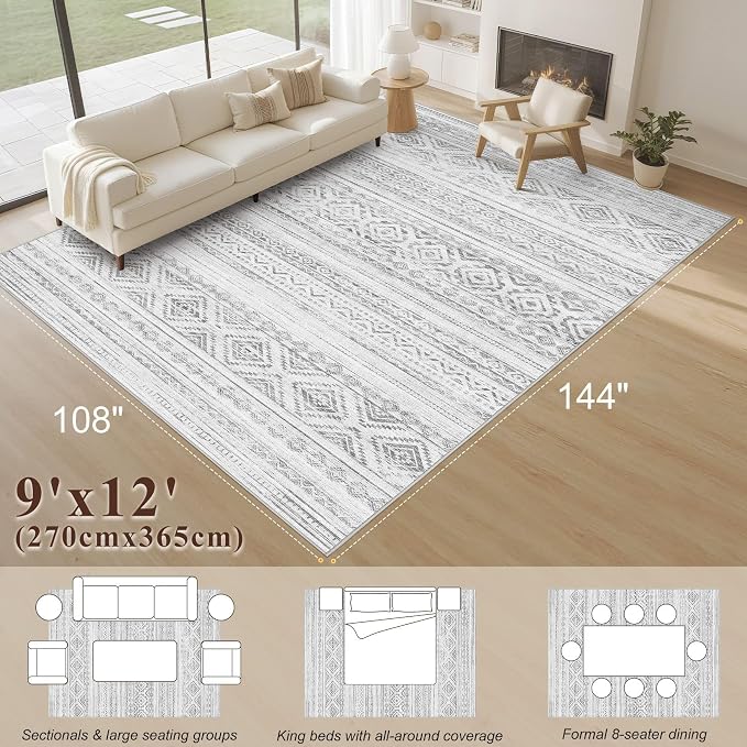 cotiled 9x12 Area Rug Living Room: Washable Boho Rugs - Image 8