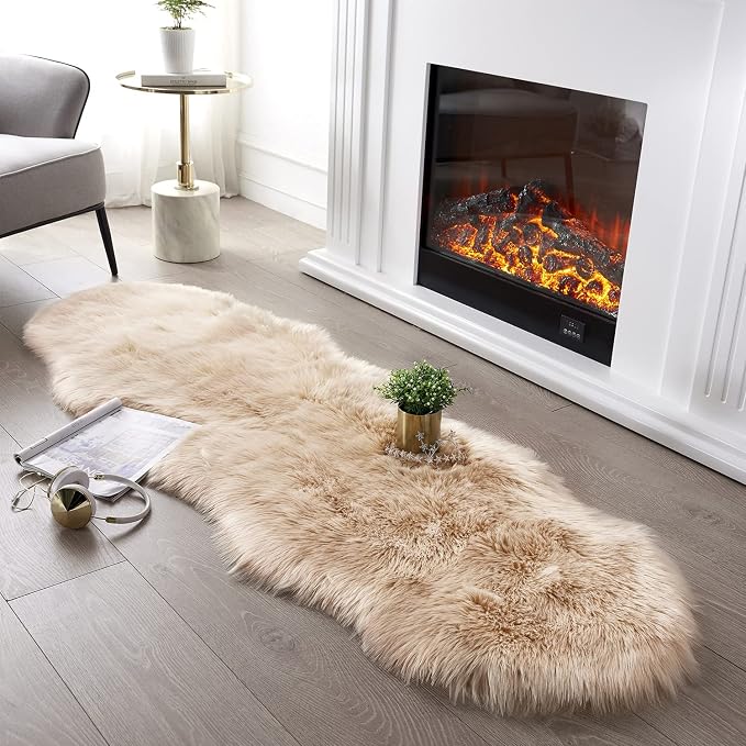 SERISSA Ultra Soft Fluffy Rug Beige Faux Sheepskin Fur Area Rug Shaggy Couch by SERISSAHomeDecorCollection