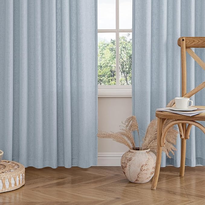MIULEE Non-See-Through Privacy Linen Curtains 2 Panels, Chambray Blue Light - Image 8