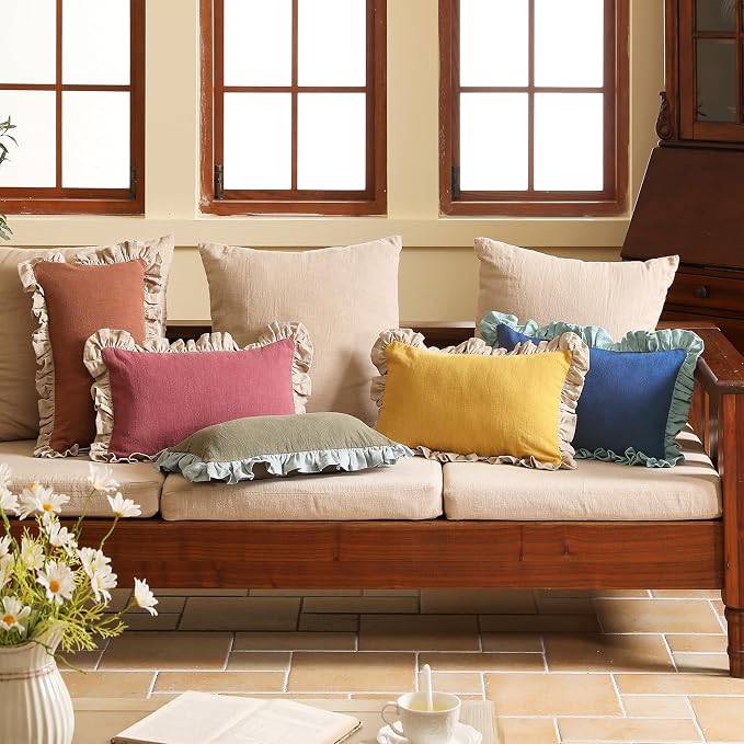 patdrea Shabby Chic Blue Decorative Throw Pillow Covers 12x20 Set of 2 - Image 6