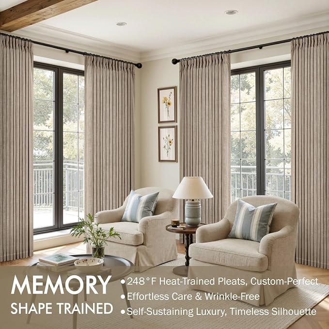 MIULEE Pinch Pleated Thick Linen Curtains 102 Inches Long 2 Panels - Image 2