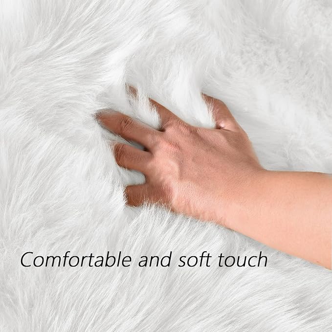 Latepis White Round Rug 6.7 ft, Faux Fur Sheepskin Circle Rug - Image 5