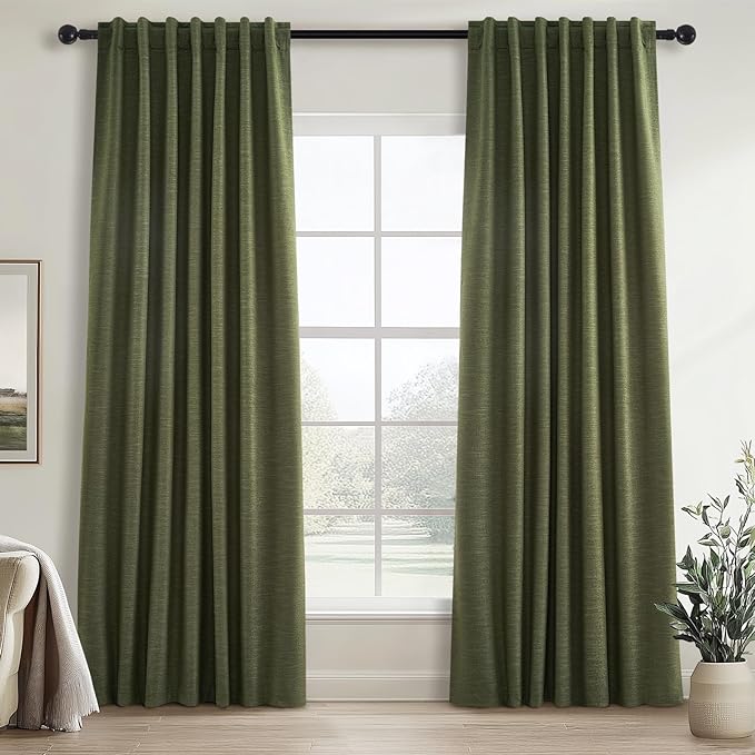 Topfinel 90 Inch Long Linen Blackout Curtains 2 Panels Set, Back Tab Pinch by Topfinel