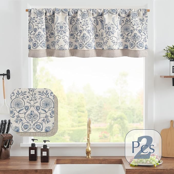 jinchan Linen Valance Kitchen Curtain Pack of 2 Double Layer 18 Inch - Image 5