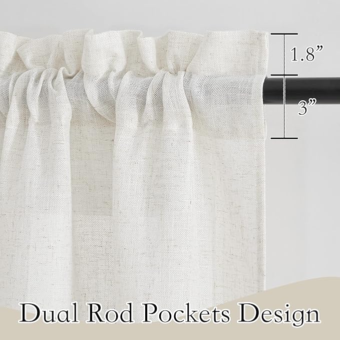 RYB HOME Cafe Curtains 24 inches Length, Linen Sheer Short Curtains - Image 2