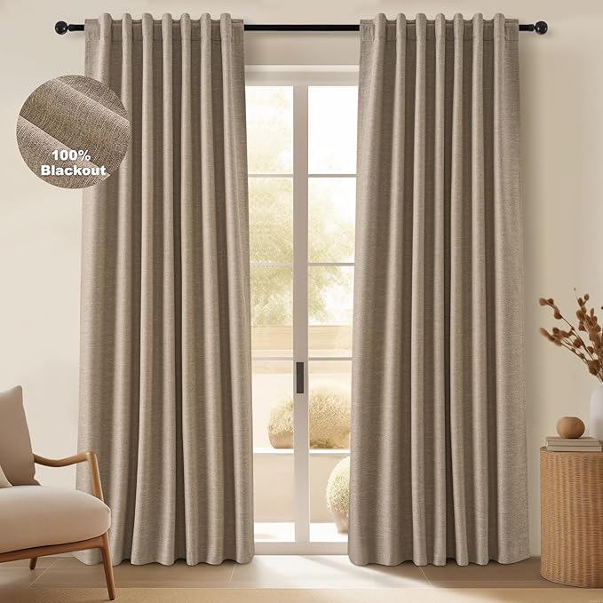 Topfinel Extra Long Total Blackout Linen Curtains 108 Inches Long by Topfinel