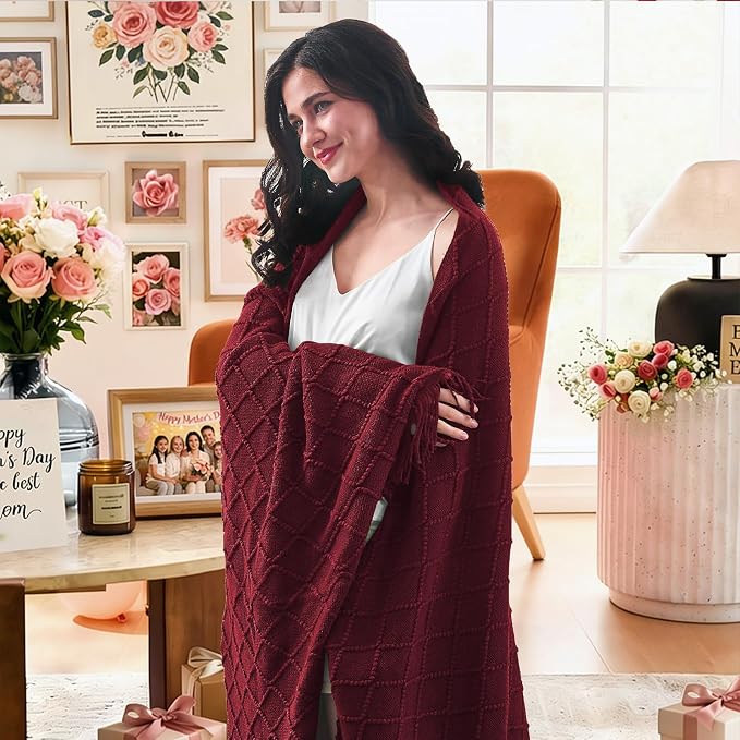 inhand Claret Knitted Throw Blanket - Image 3