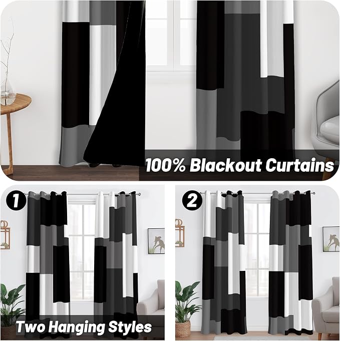 Tyrot Black Grey 100% Blackout Curtains - Image 2