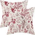 Christmas Pillow Covers 20x20 Inch Set of 2, Burgundy Red Wild Flower Plant by AEIOAE