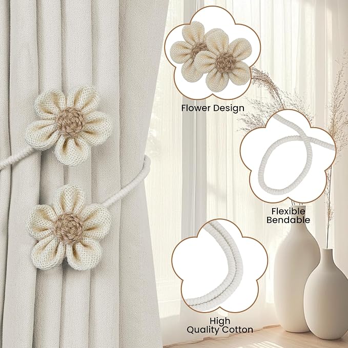 KLOGTSIND Flower Curtain Tiebacks, 2 Pack Curtain Ties Elegant DIY Curtain - Image 4