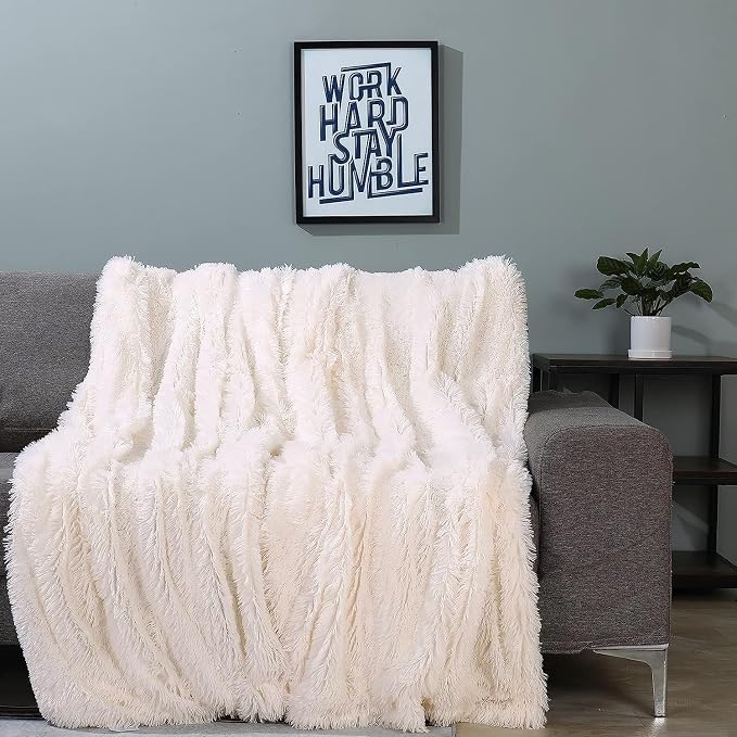 Tuddrom Decorative Extra Soft Faux Fur Blanket Queen Size 80"x90", Solid - Image 8