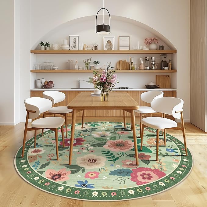RELEANY Floral Nursery 8ft Area Rugs Washable Print Boho Cute Carpet Non Slip - Image 2