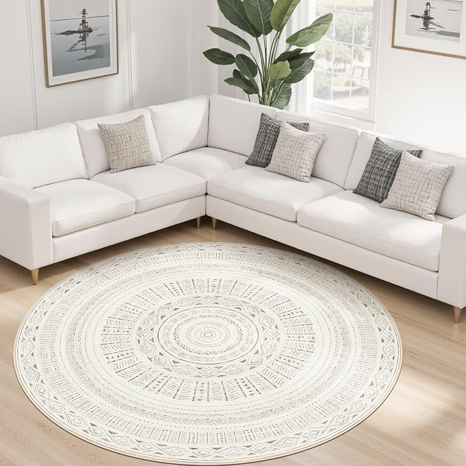 cotiled 6x6 Round Area Rug Living Room: Washable Boho Rugs - Image 8