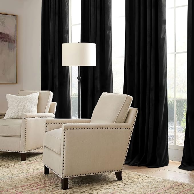 RYB HOME Black Velvet Curtains 96 inch, W52 x L96 inch, 2 Panels - Image 5