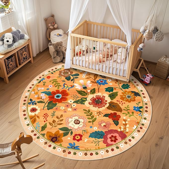 RELEANY Floral Nursery 6ft Area Rugs Washable Print Boho Cute Carpet Non Slip - Image 6