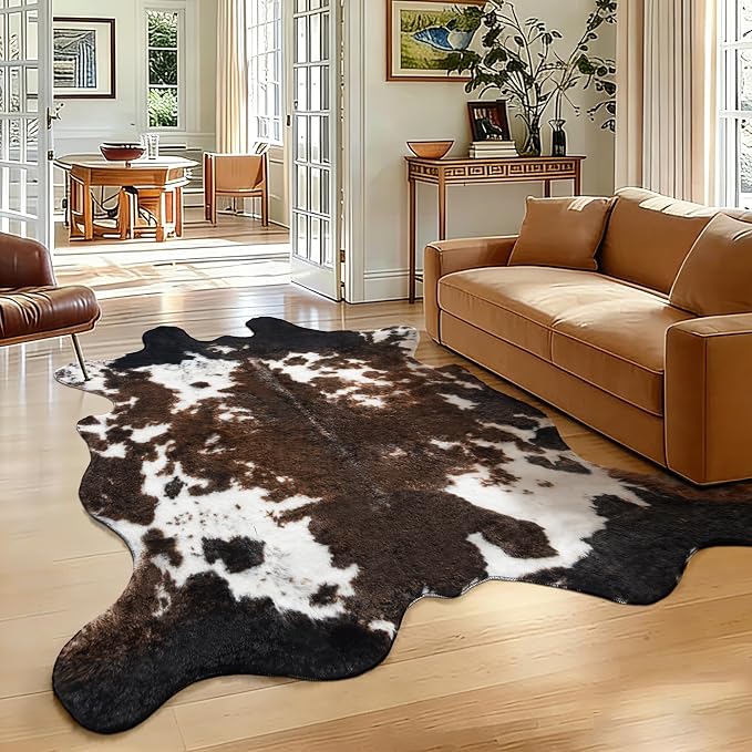 Faux Cowhide Rug, Fluffy Fur 5.2x6.2 Feet Washable Cow Print Rug by WMTNVMTER