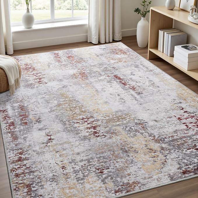 Toneed Abstract Area Rug Modern Washable Rug Soft Non Slip Rug Low Pile - Image 2
