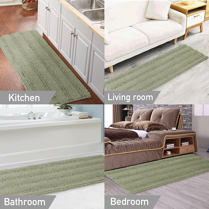 Turquoize Bathroom Runner Area Chenille Rug Oversize Non-Slip Shag Kitchen - Image 6