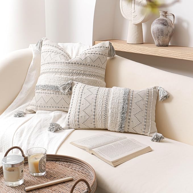 BlissBlush 20X20 Throw Pillow Cover, Cream Neutral Square Decorative Cushion - Image 9