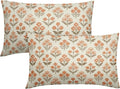 Brown Orange Floral Pillow Covers 12x20 Inch Set of 2, Block Print Lumbar by Sivirary
