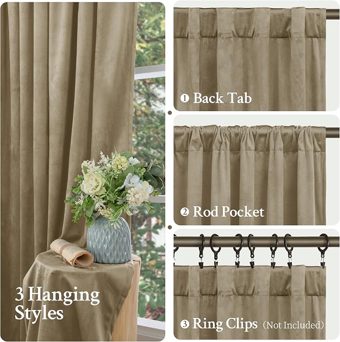 LAMIT Dark Taupe Velvet Curtains 72 Inch - Image 3