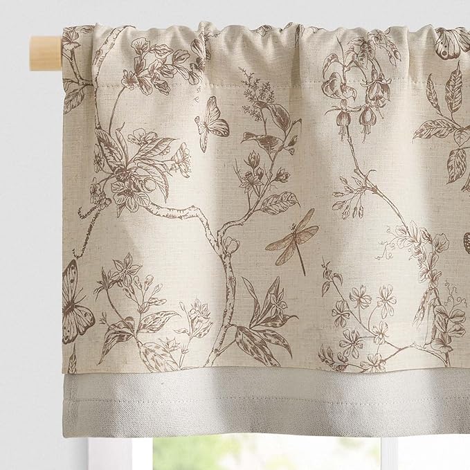 jinchan Floral Curtain Valance for Windows 16 Inch Linen Valance for Kitchen by JINCHAN