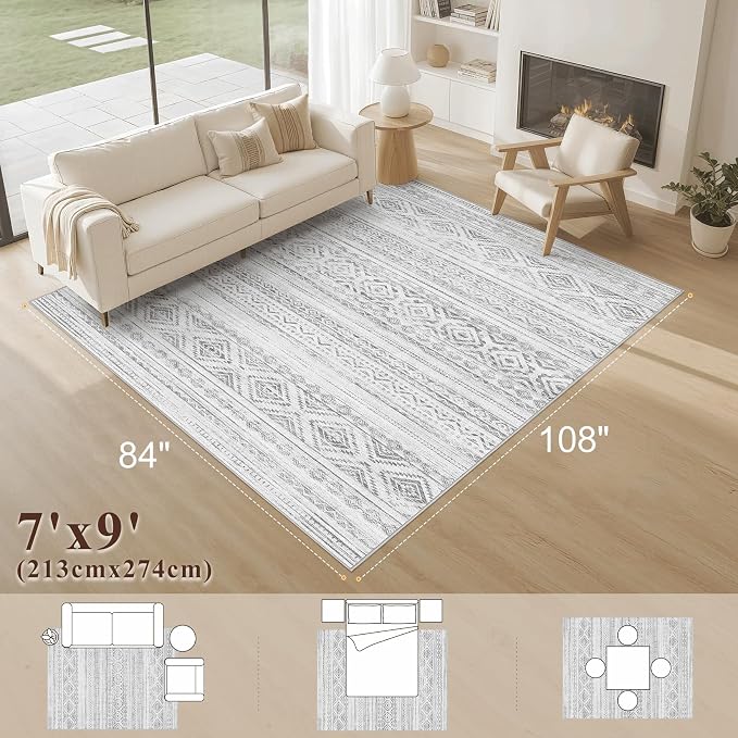 cotiled 7x9 Area Rug Living Room: Washable Boho Rugs - Image 2
