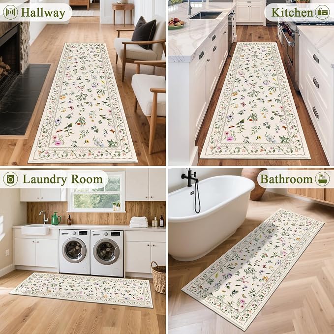 Vaukki Hallway Runner Rug, Floral Shaggy Soft Laundry Rug Runner, Non Slip - Image 4