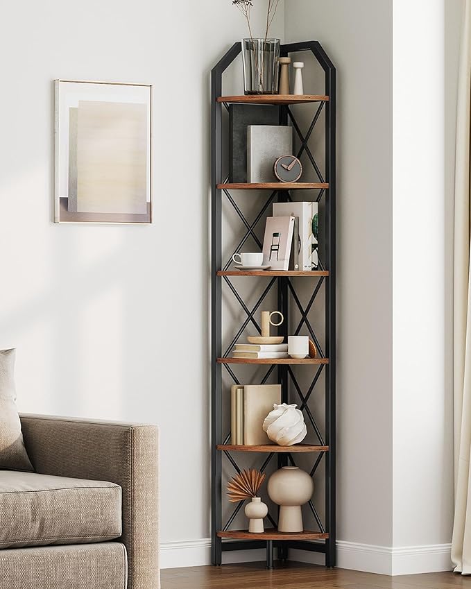 CHOEZON 6-Tier Corner Shelf, Industrial Corner Bookshelf, 71.2" Corner Storage by Choezon
