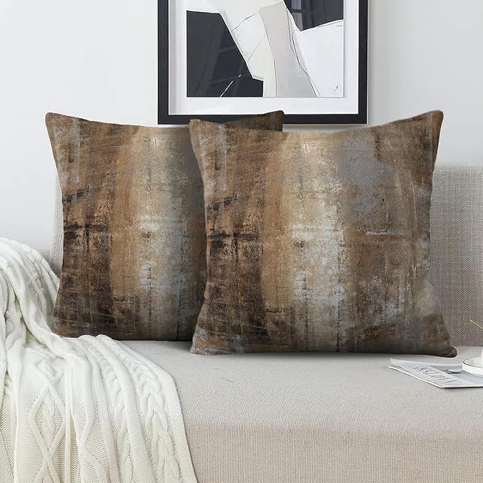 Taupe Abstract Art Artwork Pillow Cover, Gallery Modern Decorative Throw - Image 2