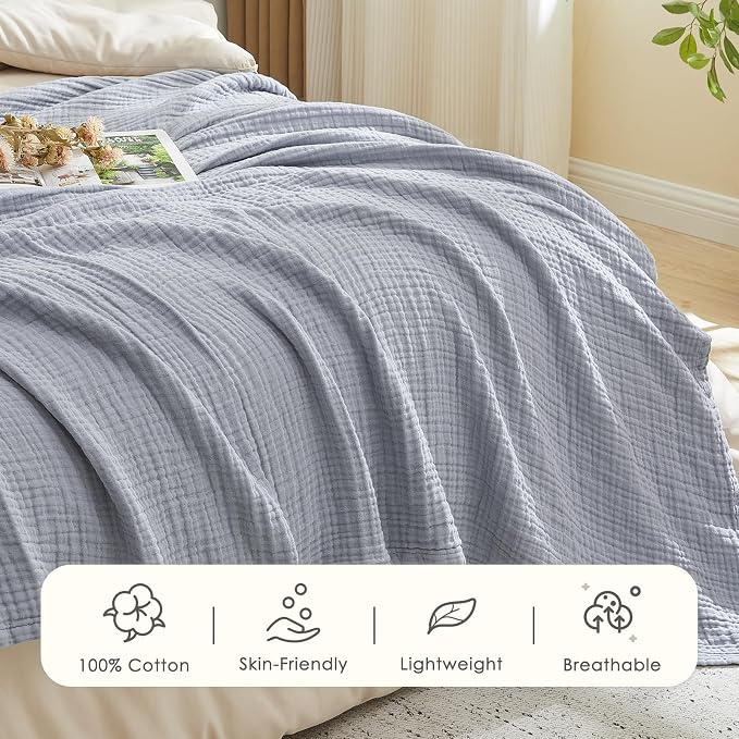 EMME Cotton Muslin Large Throw Blanket Couch Breathable Gauze Blanket Soft - Image 6