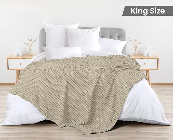 Utopia Bedding Khaki 100% Cotton Waffle Blanket 300 GSM Soft Lightweight - Image 3