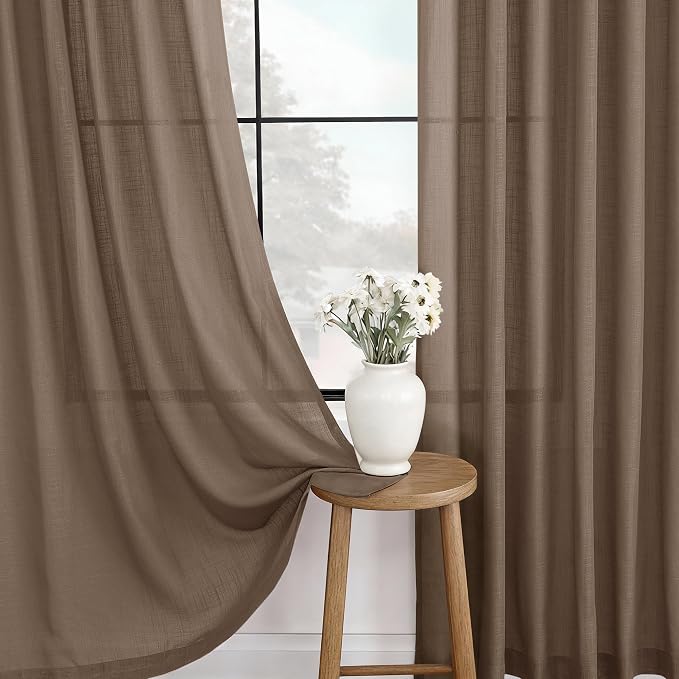 Chocolate Brown Linen Curtain 96 inch Length 2 Panels Set Back Tab Light - Image 4